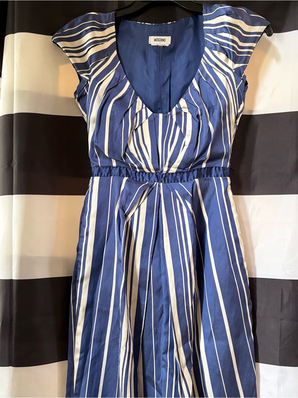 Moschino Blue and White Striped Midi Dress